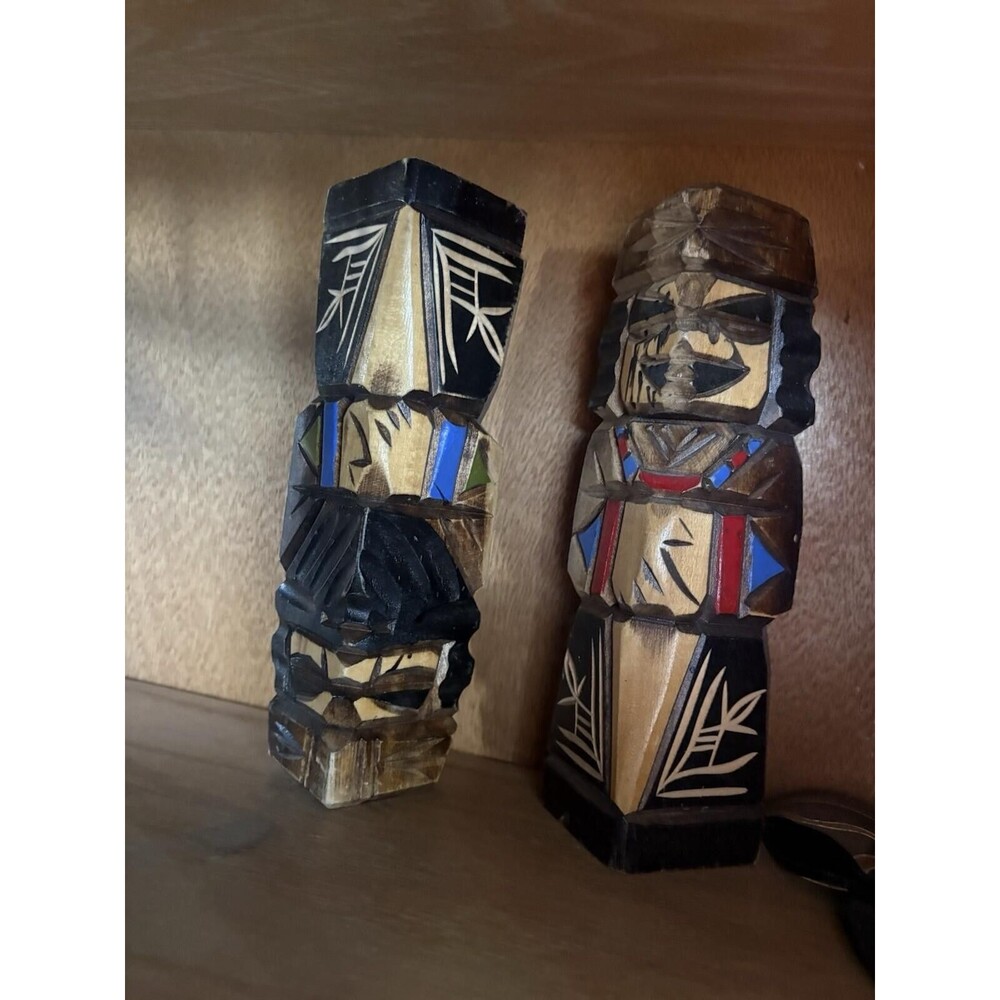 Japanese Wooden Ainu Nipopo Statue Vtg 2pc